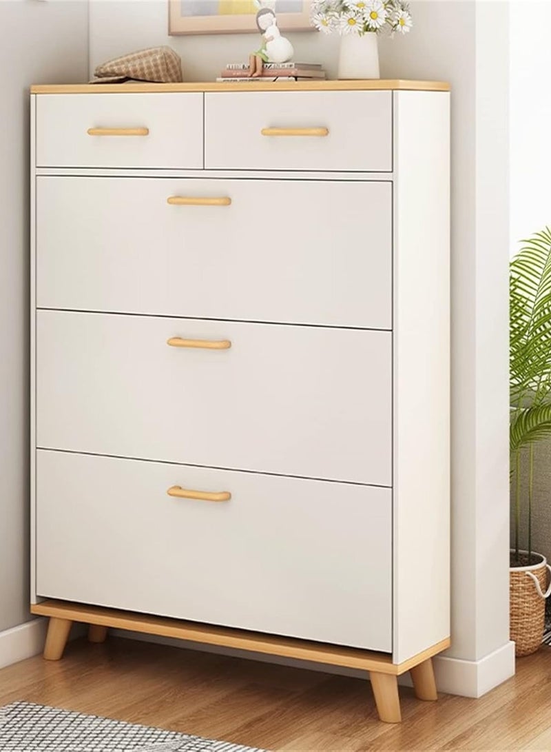 DubaiGallery Shoe Cabinet for Entryway, White Narrow Shoe Storage Cabinet Flip Down Shoe Rack Wood Shoe Organizer for Home and Apartment - Image 1