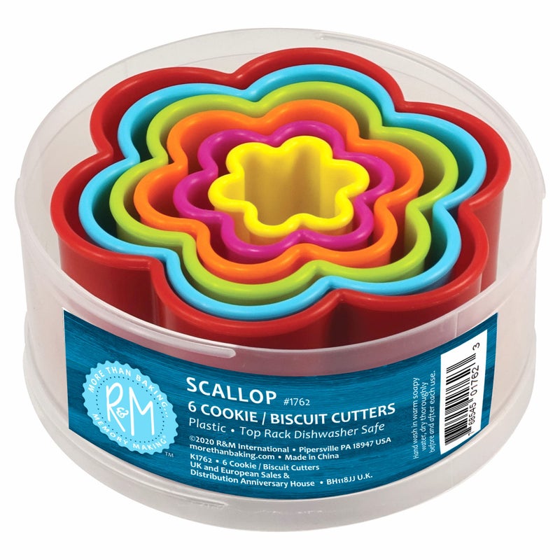 R&M RM International Scallop Flower Cookie and Biscuit Cutters Assorted Sizes Bright Colors 6Piece Set 