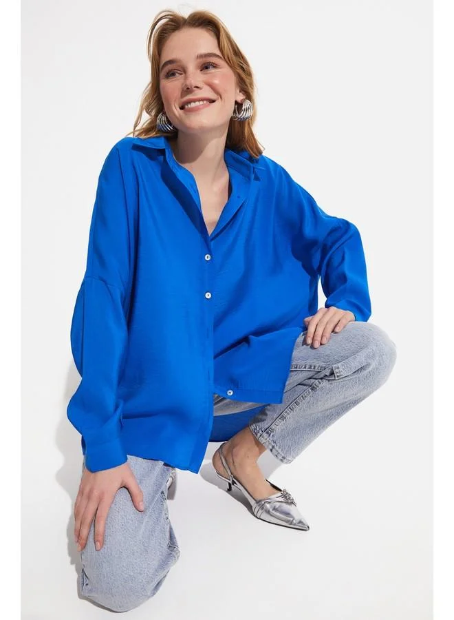 JUNE June Women Boyfriend/Wide Fit Modal Blend Woven Shirt Saxe