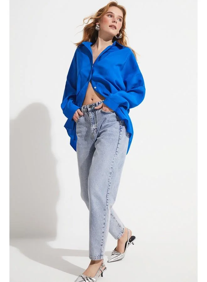 JUNE June Women Boyfriend/Wide Fit Modal Blend Woven Shirt Saxe