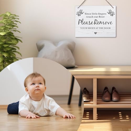 Fun-Plus Please Remove Your Shoes Sign, 10x8 Inches Shoes Off Sign for Front Door, Since Little Fingers Touch Our Floor Door - Image 4