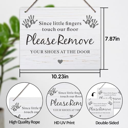 Fun-Plus Please Remove Your Shoes Sign, 10x8 Inches Shoes Off Sign for Front Door, Since Little Fingers Touch Our Floor Door - Image 3