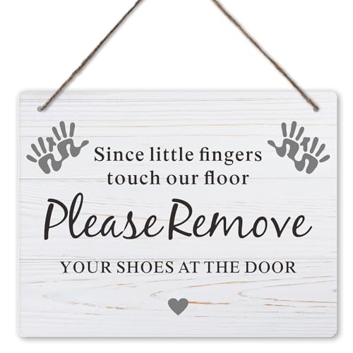 Fun-Plus Please Remove Your Shoes Sign, 10x8 Inches Shoes Off Sign for Front Door, Since Little Fingers Touch Our Floor Door - Image 1