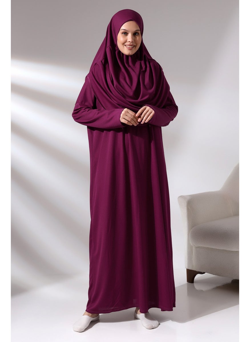 İhvan - Ihvan Fuchsia Women's Practical Headscarf One-Piece Prayer Dress with Bag - Image 1