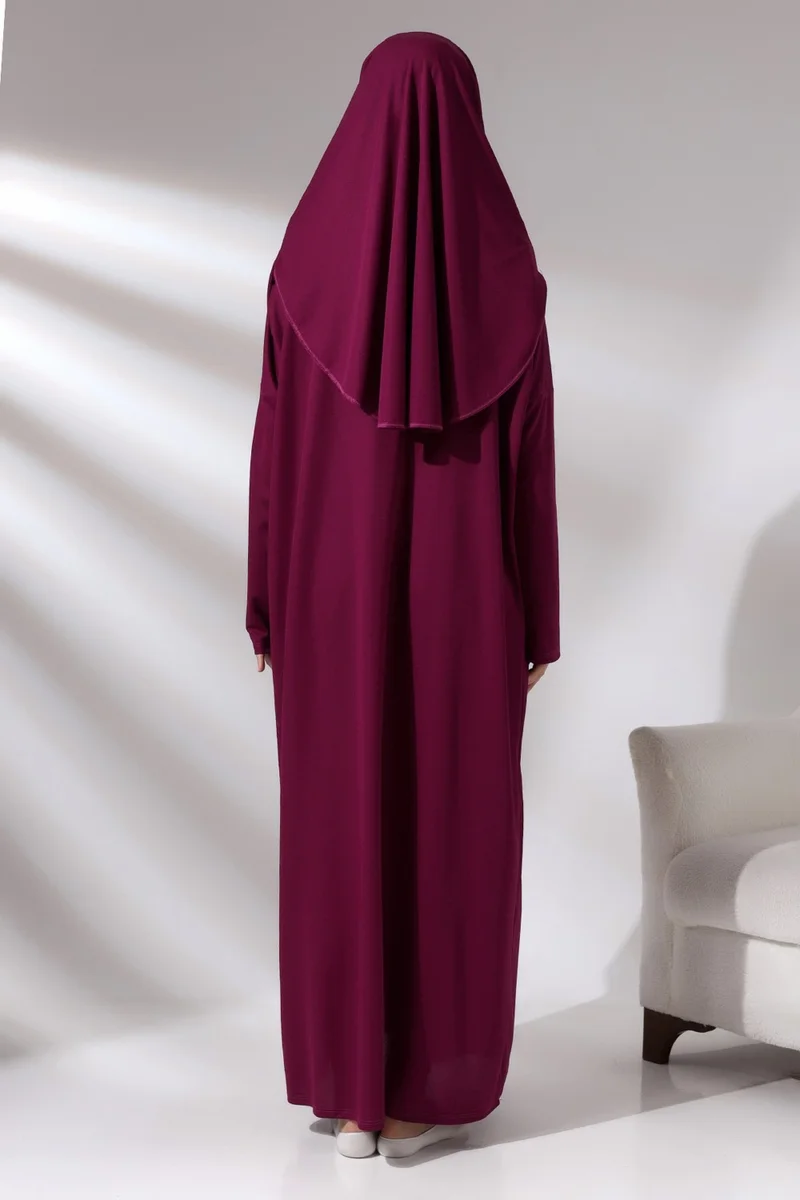 İhvan Ihvan Fuchsia Women's Practical Headscarf One-Piece Prayer Dress with Bag