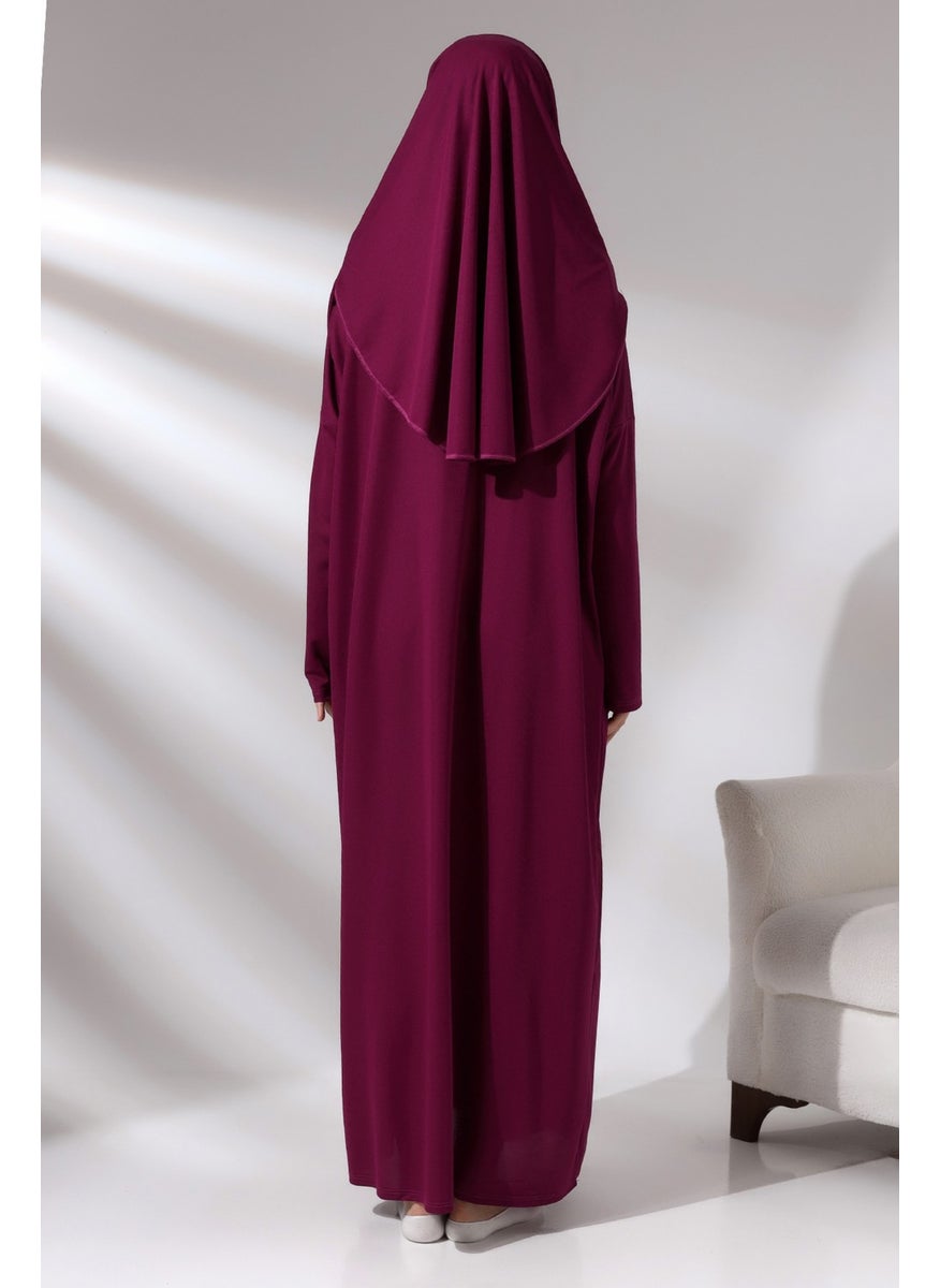 İhvan - Ihvan Fuchsia Women's Practical Headscarf One-Piece Prayer Dress with Bag - Image 1