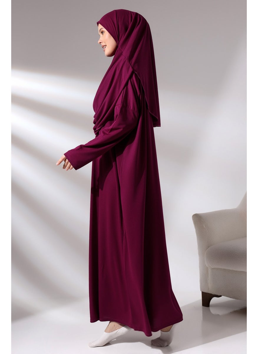 İhvan - Ihvan Fuchsia Women's Practical Headscarf One-Piece Prayer Dress with Bag - Image 1