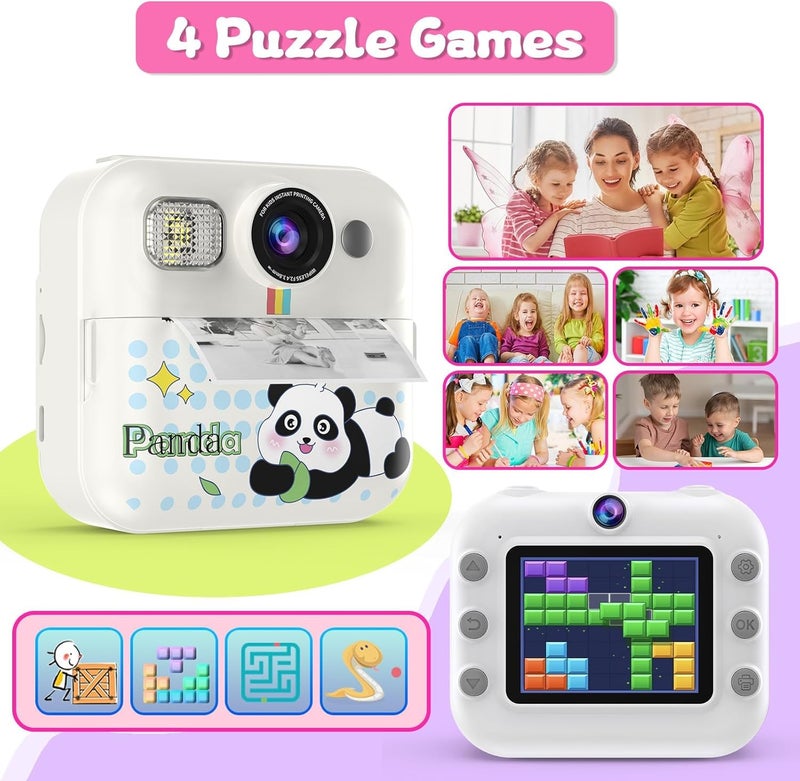 CASON Instant Camera for Kids with Print,1080P HD Instant Photo Camera with Games,3 Print Rolls,Fun Filters for Creativity for 5-15 Years Kids Upto 32GB (Panda) - Image 5