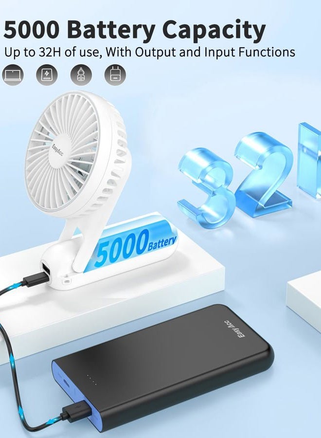 EasyAcc Portable HandHeld Fan, 5000mAh 32H Rechargable Personal Fan, 5 Speed Powerful & Ultra Quiet USB C Small Desk Fan, 180° Foldable Cooling Fan&PowerBank for Office Home Travel - Image 3