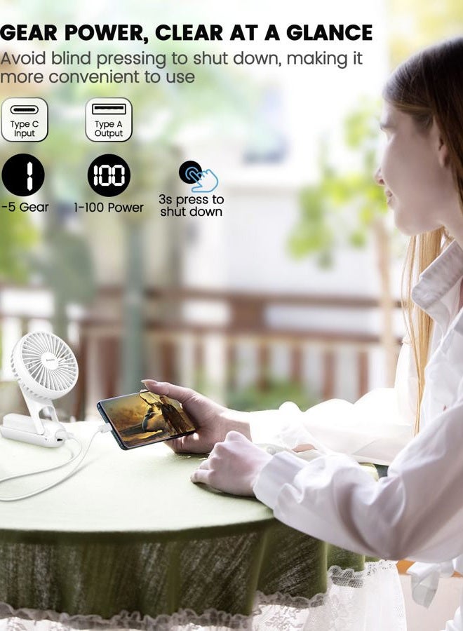 EasyAcc Portable HandHeld Fan, 5000mAh 32H Rechargable Personal Fan, 5 Speed Powerful & Ultra Quiet USB C Small Desk Fan, 180° Foldable Cooling Fan&PowerBank for Office Home Travel - Image 4