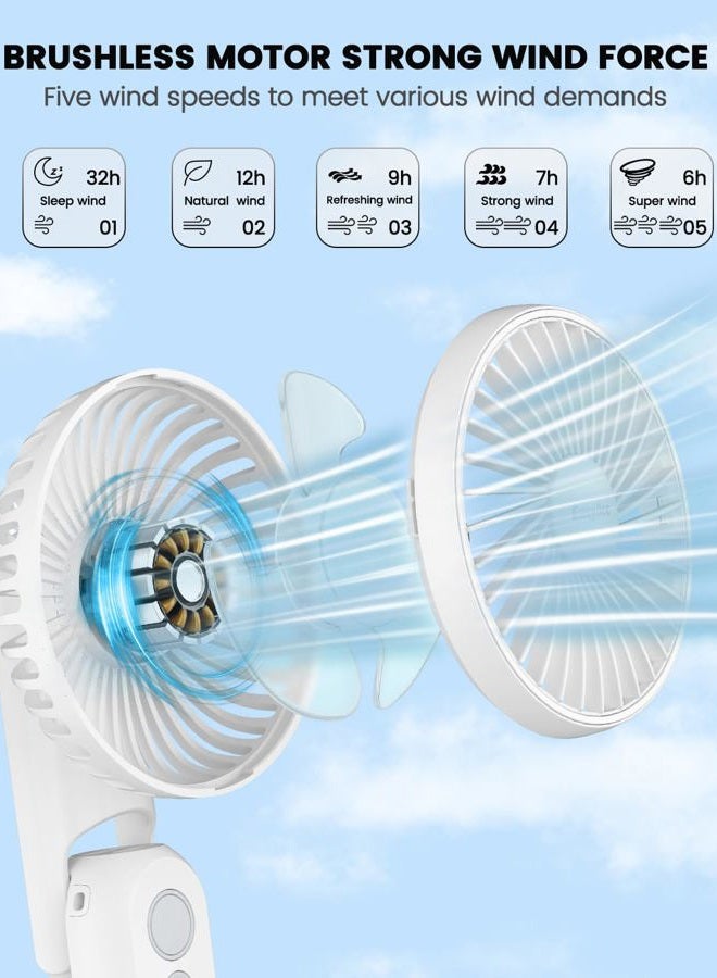 EasyAcc Portable HandHeld Fan, 5000mAh 32H Rechargable Personal Fan, 5 Speed Powerful & Ultra Quiet USB C Small Desk Fan, 180° Foldable Cooling Fan&PowerBank for Office Home Travel - Image 2