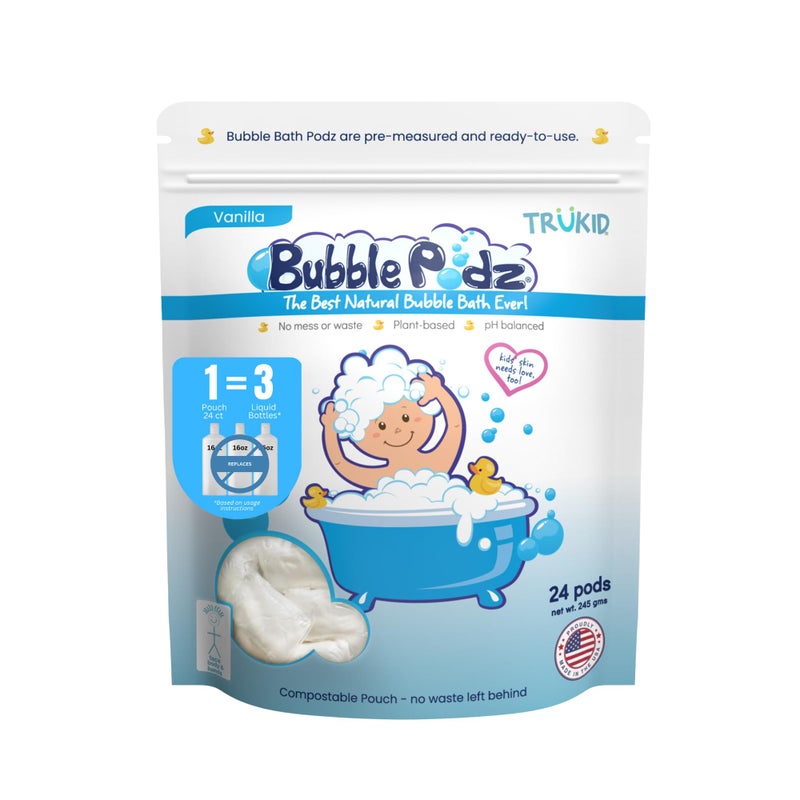 TruKid Bubble Podz | Bubble Bath for Toddlers 1-3, Baby & Kids | Makes Big Bubbles, Balanced pH 7 Kids Bubble Bath Bomb, Vanilla Bubble Bath Kids, Baby Bubble Bath, Vanilla (24 Podz) - Image 1