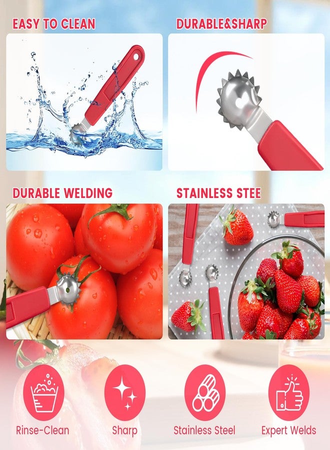 KCMOSGI 5 Pcs Tomato Corer Tool Strawberry Huller Stem Remover, Handle with hole, Stainless Steel, Fruit Corer Tool for Tomato Strawberry - Image 4