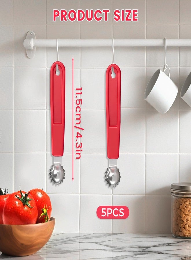 KCMOSGI 5 Pcs Tomato Corer Tool Strawberry Huller Stem Remover, Handle with hole, Stainless Steel, Fruit Corer Tool for Tomato Strawberry - Image 2