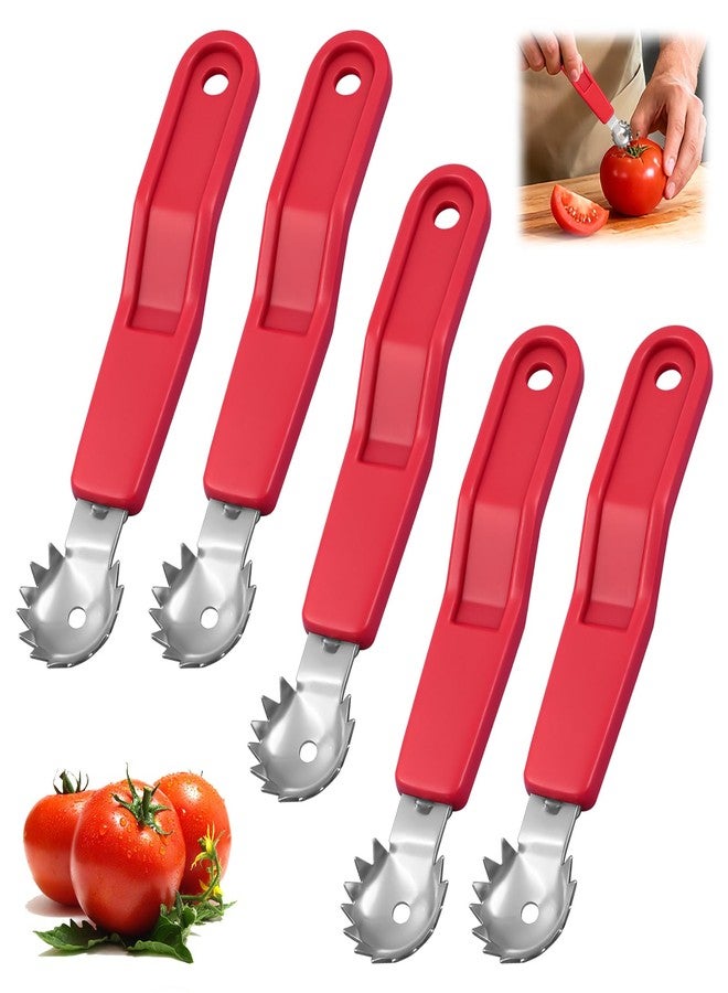 KCMOSGI 5 Pcs Tomato Corer Tool Strawberry Huller Stem Remover, Handle with hole, Stainless Steel, Fruit Corer Tool for Tomato Strawberry - Image 1