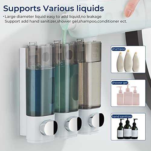 pollock Shampoo and Conditioner Dispenser, Shower Soap Dispenser 3 Chamber No Drill Shampoo Dispenser for Shower Wall Mounted Shampoo Conditioner Body Wash Dispenser for Bathroom,Large Capacity,White - Image 2