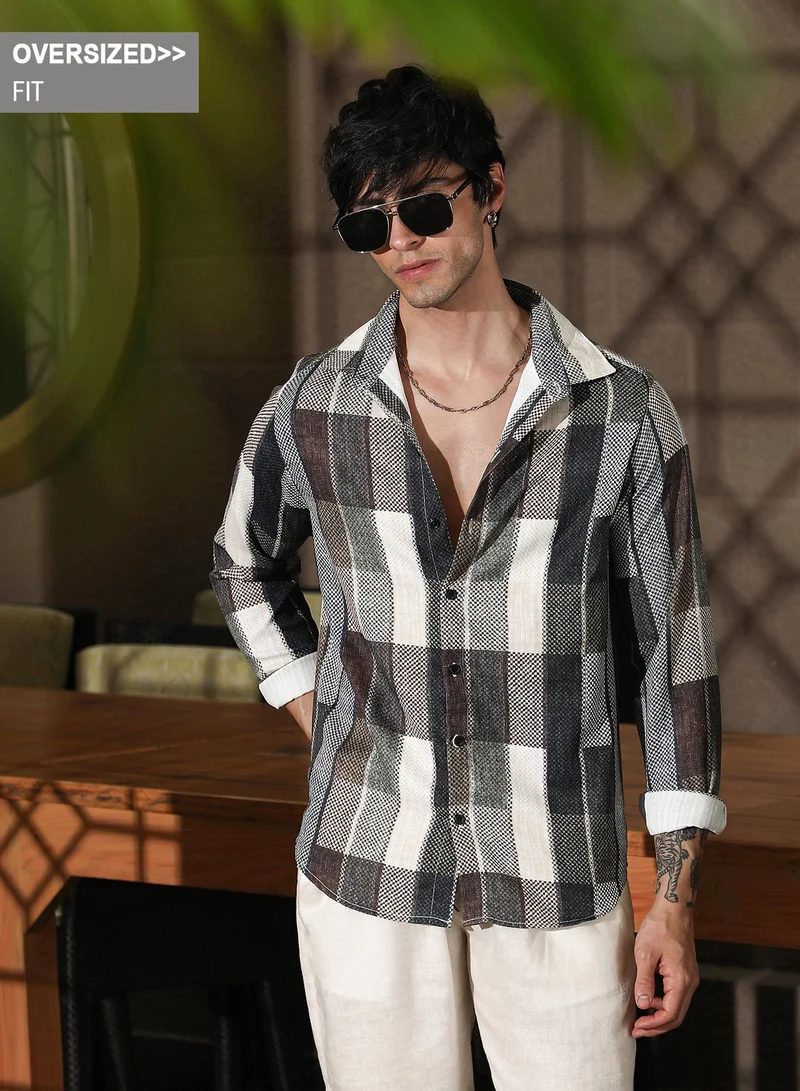 Campus Sutra Men's Multicolour Woven-Block Oversized Shirt
