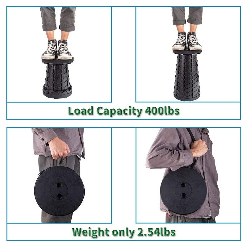 Boreeman Upgraded Folding Stool Lightweight Yet More Sturdy with Load Capacity 400lbs Portable Collapsible Stool for Camping Fishing Hiking BBQ (Black) - Image 4