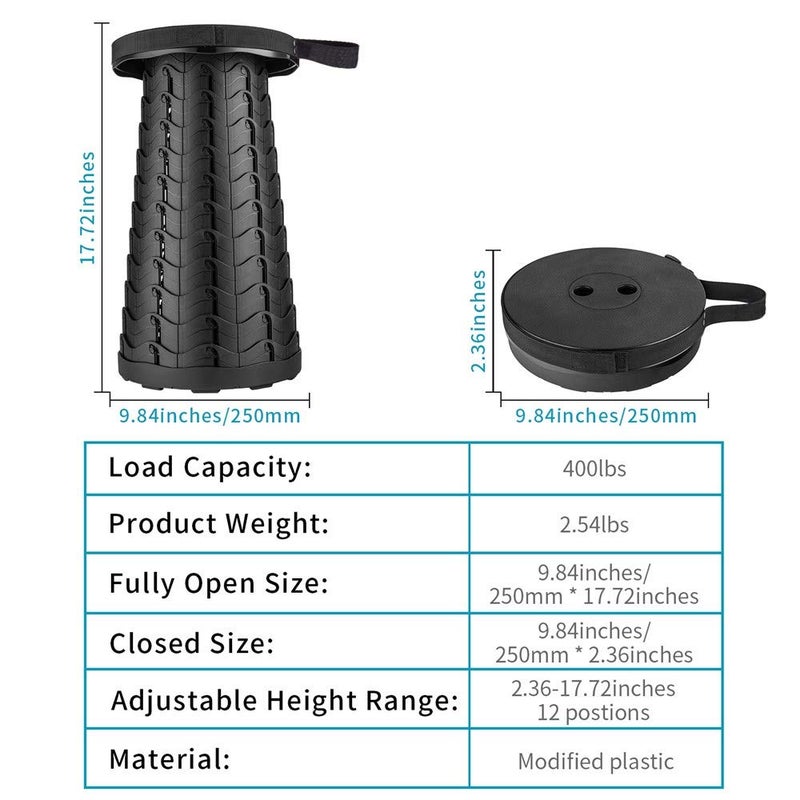 Boreeman Upgraded Folding Stool Lightweight Yet More Sturdy with Load Capacity 400lbs Portable Collapsible Stool for Camping Fishing Hiking BBQ (Black) - Image 2