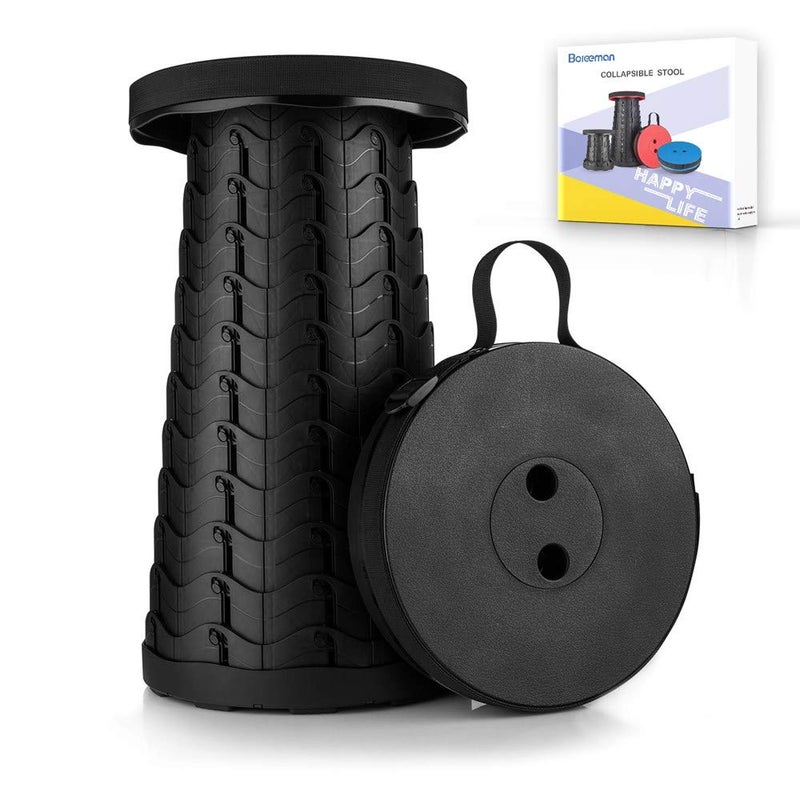 Boreeman Upgraded Folding Stool Lightweight Yet More Sturdy with Load Capacity 400lbs Portable Collapsible Stool for Camping Fishing Hiking BBQ (Black) - Image 1