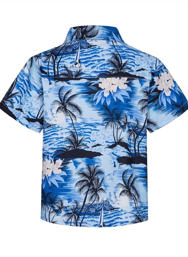 MOHEZ Little & Big Boys Hawaiian Shirts Short Sleeve Hawaii Summer Beach Tropical Casual Aloha Luau Shirts Top for Kids Light Blue 7-8 Years Old - Image 3