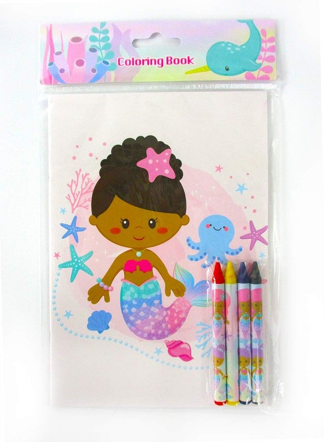 TINYMILLS Rainbow Mermaid Coloring Book Set for Kids Party Favors with 12 Coloring Books and 48 Crayons African American Girl Birthday Party Supplies Favor Bag Filler - Image 3