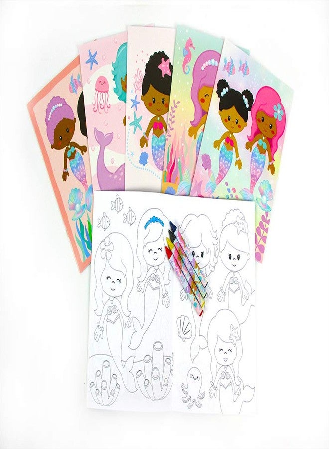 TINYMILLS Rainbow Mermaid Coloring Book Set for Kids Party Favors with 12 Coloring Books and 48 Crayons African American Girl Birthday Party Supplies Favor Bag Filler - Image 2