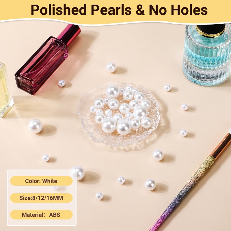 Suream Round Pearls No Holes Makeup Beads 12mm/0.47Inch, 350Pcs Art Faux Beads Filling Vase, Highlight Plastic Pearls for Wedding Centerpiece, Birthday Party, Table Scatter, Home Decoration, White - Image 3