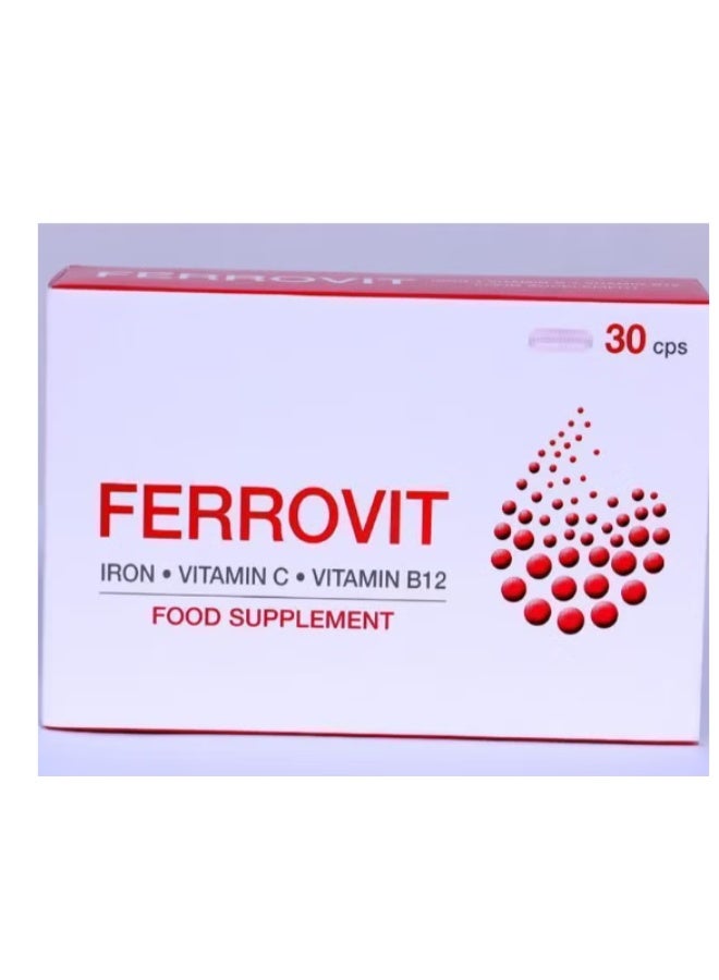 كبسولات فيروفيت 30 كبسولة حديد، فيتامين ج، فيتامين ب12