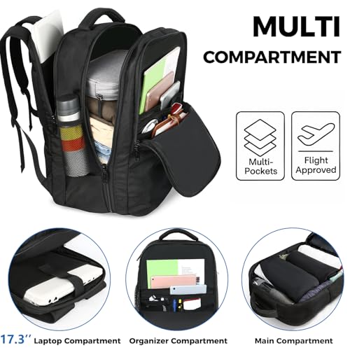 MATEIN Carry on Backpack, Flight Approved Travel Backpack with USB Port, TSA Personal Item Travel Bag fits 17" Laptop, Large Water Resistant Luggage Overnight Weekender Bag for Men & Women, Black - Image 3