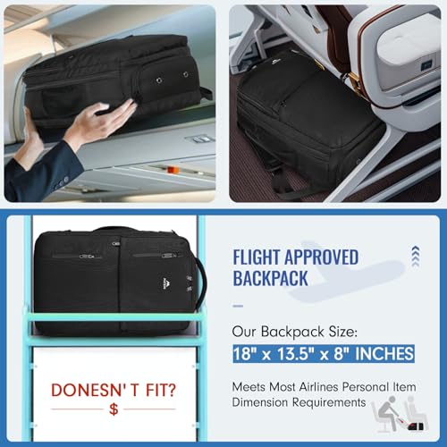 MATEIN Carry on Backpack, Flight Approved Travel Backpack with USB Port, TSA Personal Item Travel Bag fits 17" Laptop, Large Water Resistant Luggage Overnight Weekender Bag for Men & Women, Black - Image 2