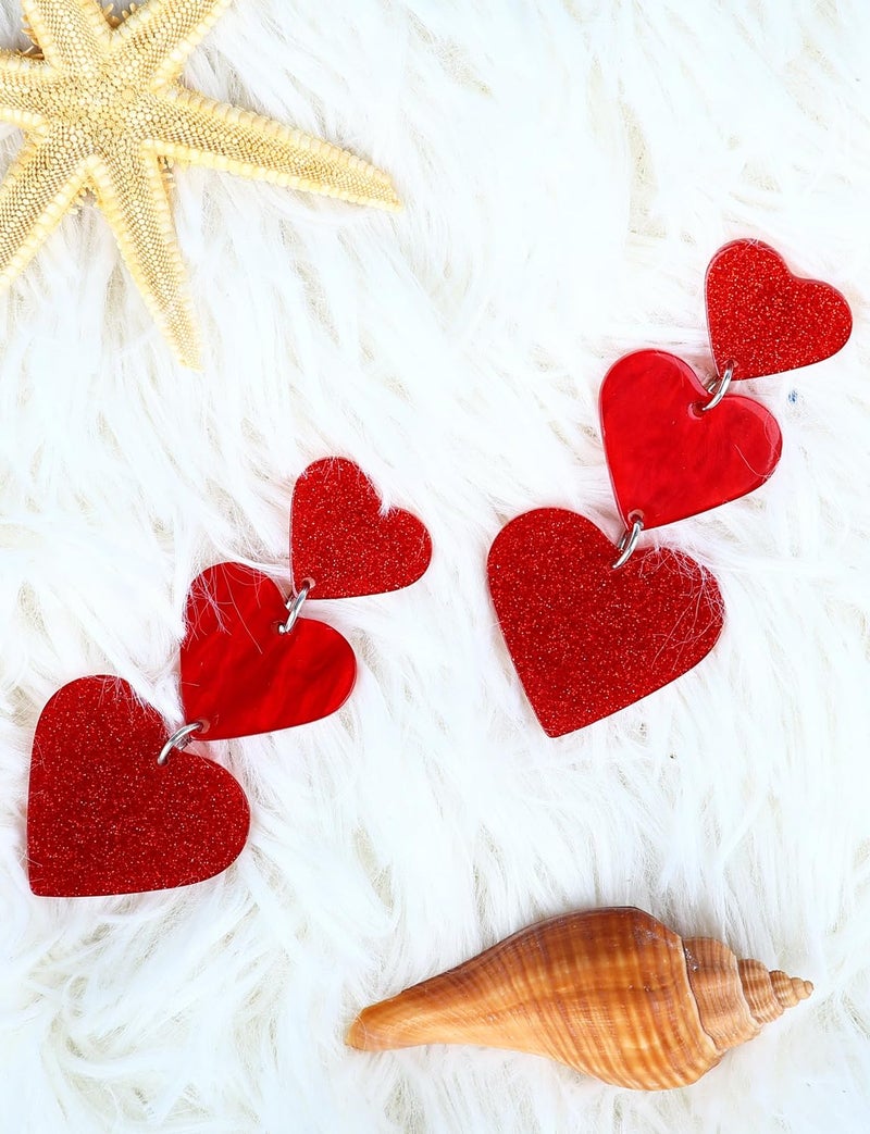 JSLOVFLO Heart Dangle Earrings Acrylic Cute Heart Shaped Earrings for Women - Image 3