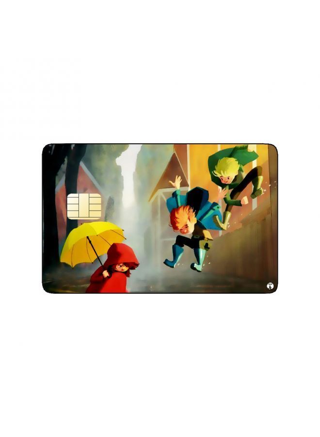 RKN PRINTED BANK CARD STICKER Cute Kids Drawing Playing In Rain - Image 2