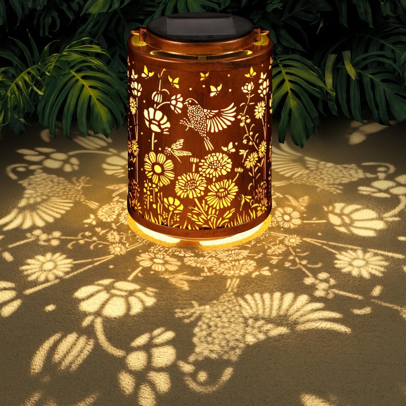 Tepaken Solar Lanterns Garden Decor Birthday Gifts for Women Mon Grandma Metal Hanging Solar Lights Waterproof Outdoor Decoration for Outside LED Lanterns for Yard Patio Lawn (Birds) - Image 1