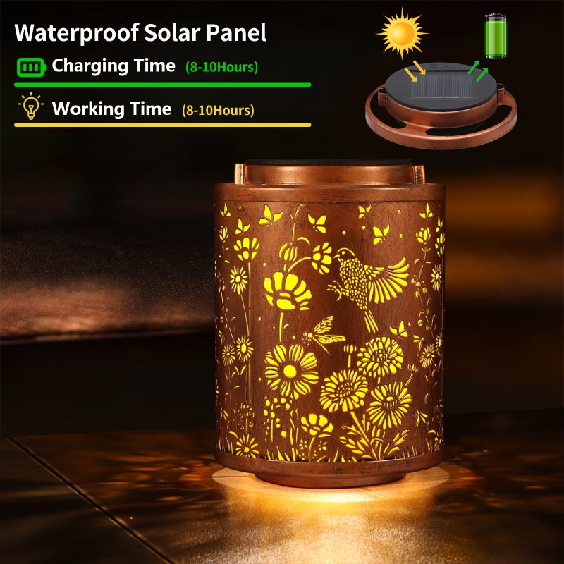 Tepaken Solar Lanterns Garden Decor Birthday Gifts for Women Mon Grandma Metal Hanging Solar Lights Waterproof Outdoor Decoration for Outside LED Lanterns for Yard Patio Lawn (Birds) - Image 2