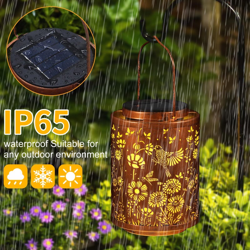 Tepaken Solar Lanterns Garden Decor Birthday Gifts for Women Mon Grandma Metal Hanging Solar Lights Waterproof Outdoor Decoration for Outside LED Lanterns for Yard Patio Lawn (Birds) - Image 3