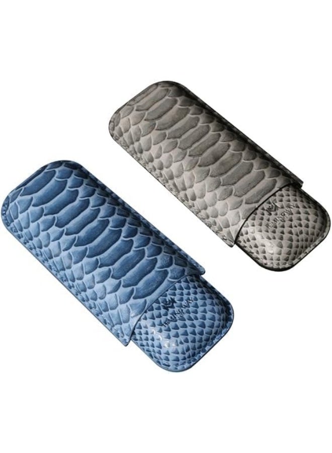 Hemingway Premium Leather Cigar Case with Cutter – Exotic Snake Print Grey Finish, Hold 2 Units, Portable Travel Case, Protective Storage, Elegant Gift for Men - Image 5