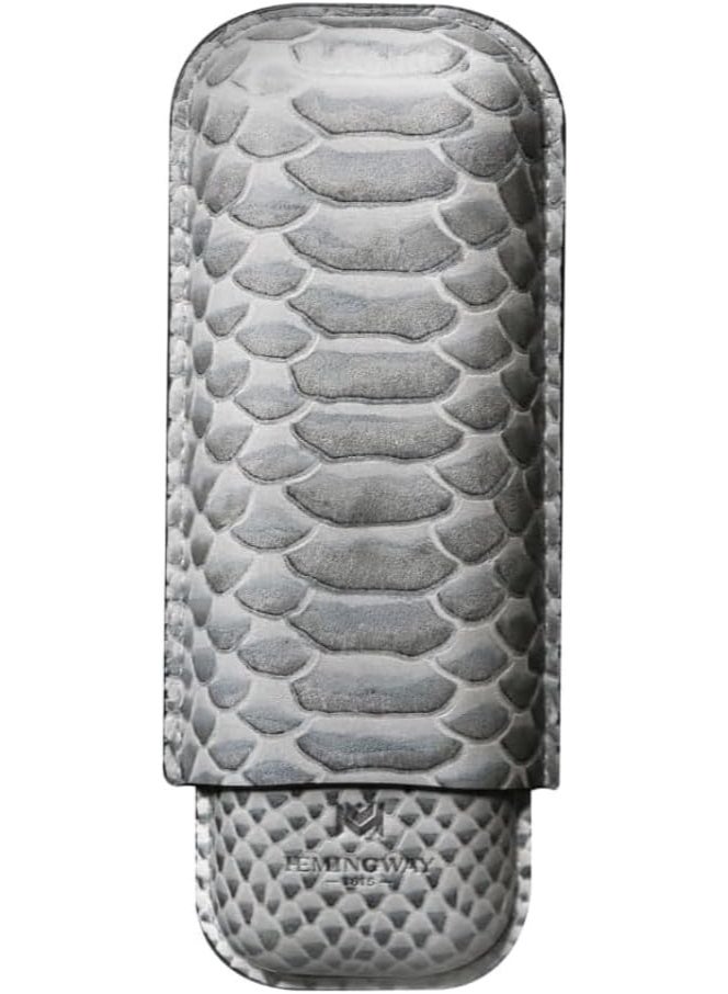 Hemingway Premium Leather Cigar Case with Cutter – Exotic Snake Print Grey Finish, Hold 2 Units, Portable Travel Case, Protective Storage, Elegant Gift for Men - Image 4
