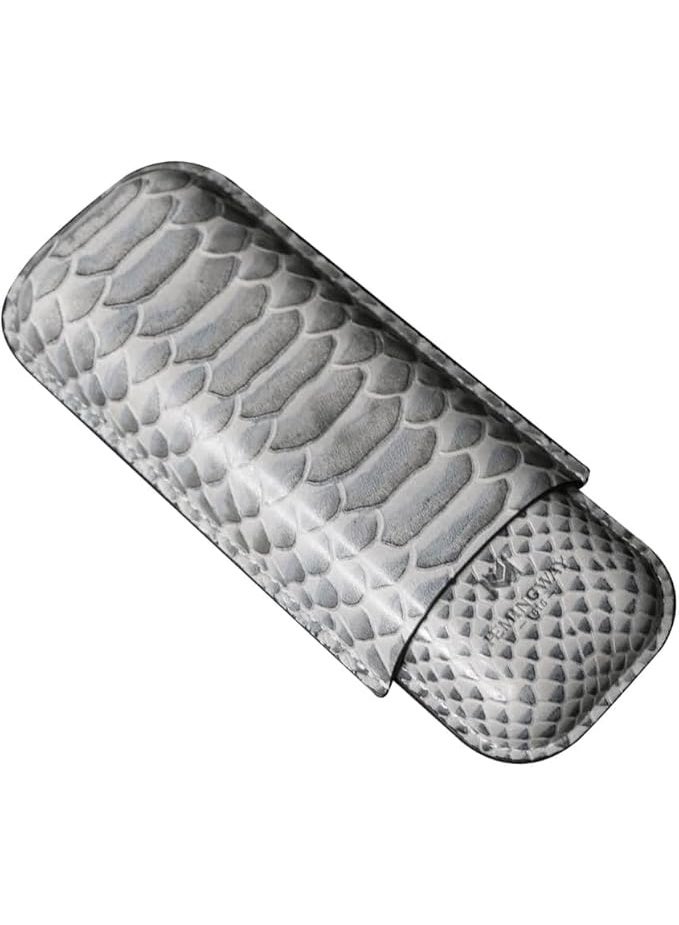 Hemingway Premium Leather Cigar Case with Cutter – Exotic Snake Print Grey Finish, Hold 2 Units, Portable Travel Case, Protective Storage, Elegant Gift for Men - Image 2