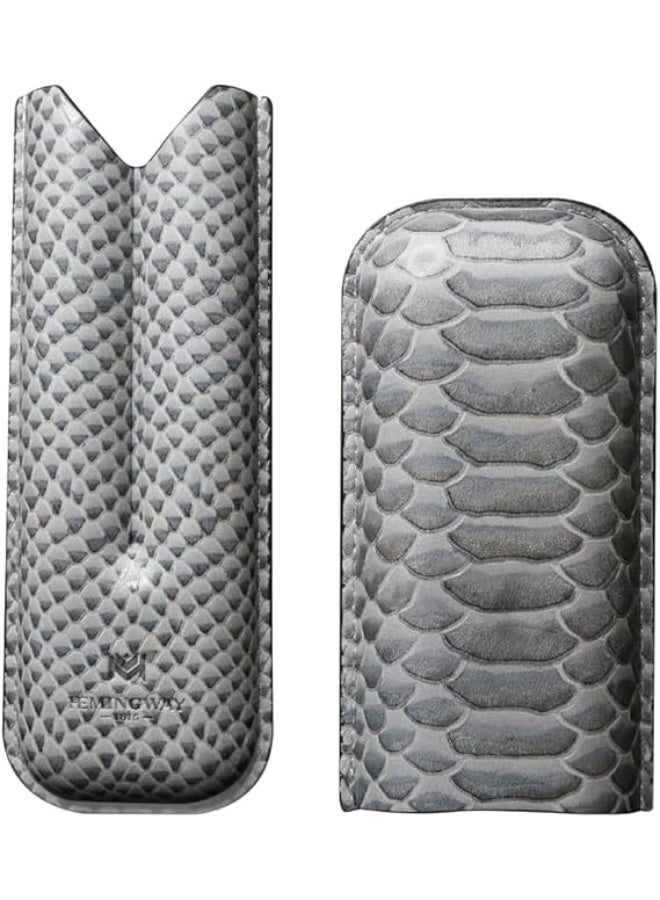 Hemingway Premium Leather Cigar Case with Cutter – Exotic Snake Print Grey Finish, Hold 2 Units, Portable Travel Case, Protective Storage, Elegant Gift for Men - Image 3