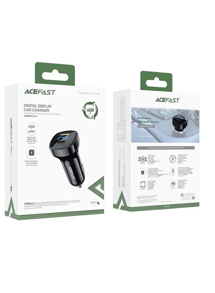ACEFAST B4 Digital Display USB-C+USB-A Dual Port Car Charger 66W - Image 2