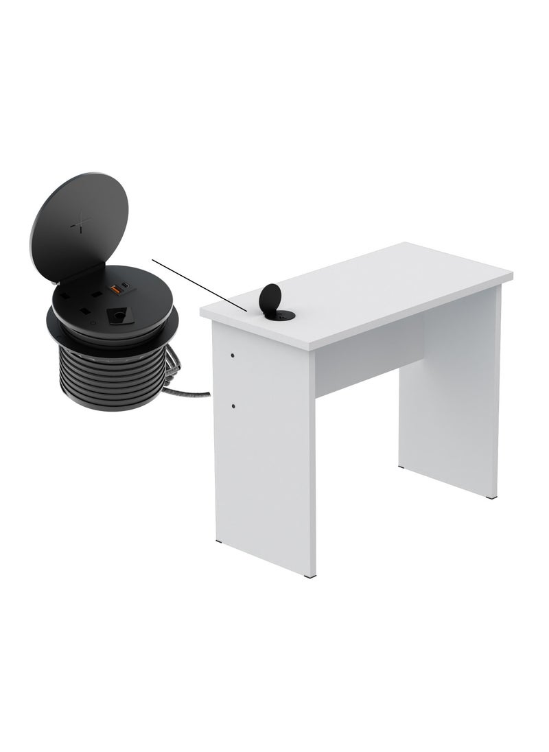 Mahmayi Mahmayi White ST Study Table for Home Schools 90 cm with 51-1H Round Desktop Power Module with USB Slot for Office Desk - Black  - Image 1