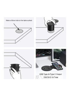 Mahmayi Mahmayi White ST Study Table for Home Schools 90 cm with 51-1H Round Desktop Power Module with USB Slot for Office Desk - Black  - Image 5