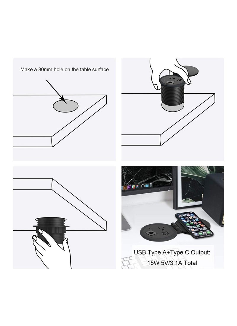 Mahmayi Mahmayi White ST Study Table for Home Schools 90 cm with 51-1H Round Desktop Power Module with USB Slot for Office Desk - Black  - Image 5