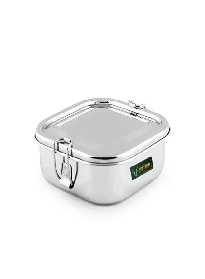 FORTUNA KITCHENWARE صندوق طعام للأطفال من الفولاذ المقاوم للصدأ من فورتونا كيتشنوير | صندوق غداء للأطفال والمكتب من الفولاذ المقاوم للصدأ | صفيحة فاصلة فولاذية ومشبك قفل | غطاء مناسب للأطفال، شكل مستطيل (مربع، متوسط) - Image 1