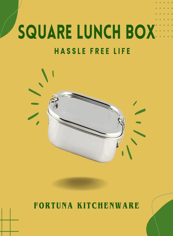 FORTUNA KITCHENWARE صندوق طعام للأطفال من الفولاذ المقاوم للصدأ من فورتونا كيتشنوير | صندوق غداء للأطفال والمكتب من الفولاذ المقاوم للصدأ | صفيحة فاصلة فولاذية ومشبك قفل | غطاء مناسب للأطفال، شكل مستطيل (مربع، متوسط) - Image 5