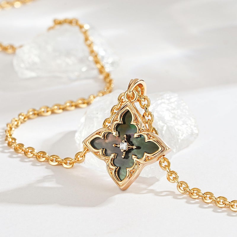 Fettero Gold Necklace for Women 14K Gold Plated Clover Necklace Black Mother of Pearl Lucky Pendant Charm Necklaces for Women Statement Jewelry - Image 3