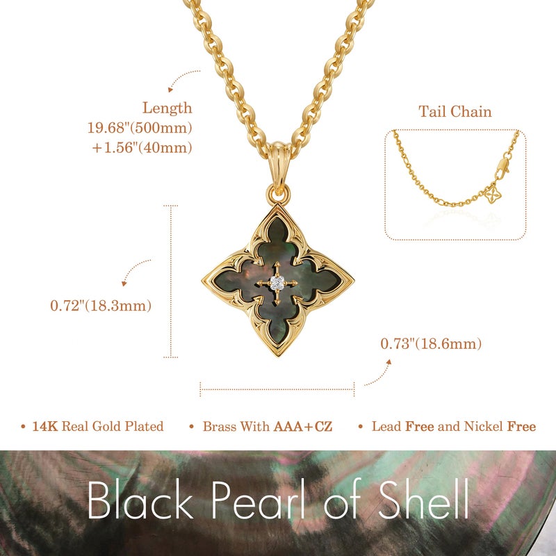 Fettero Gold Necklace for Women 14K Gold Plated Clover Necklace Black Mother of Pearl Lucky Pendant Charm Necklaces for Women Statement Jewelry - Image 5