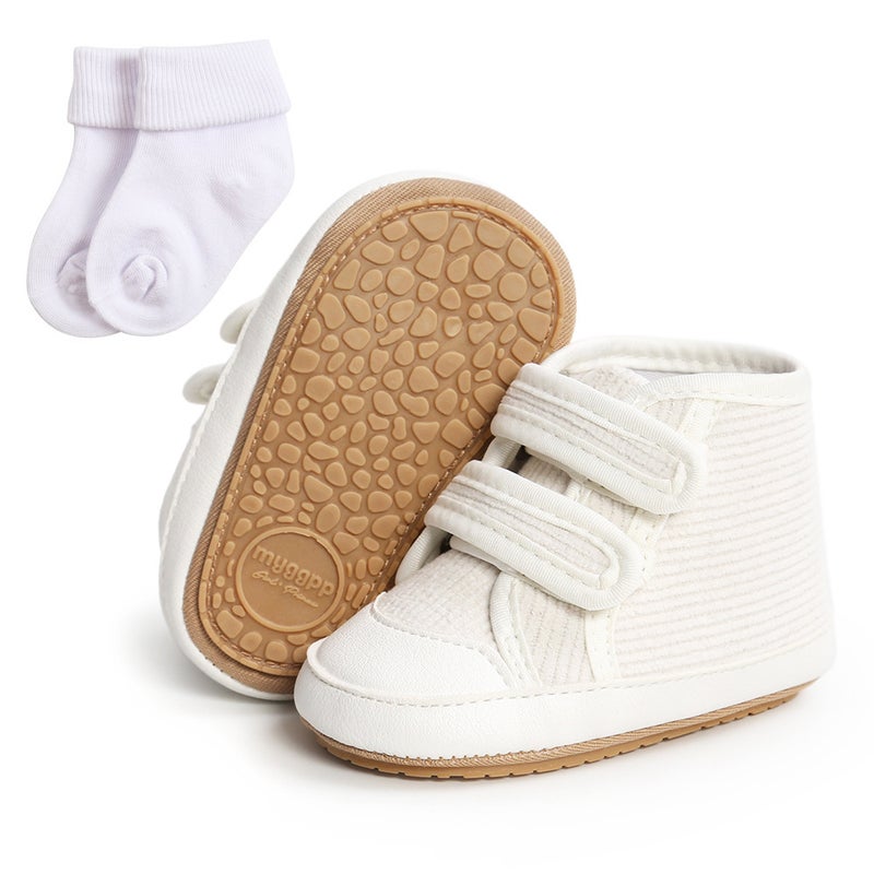 High-Top Baby Walking Shoes Soft Sole M2017 White + socks 