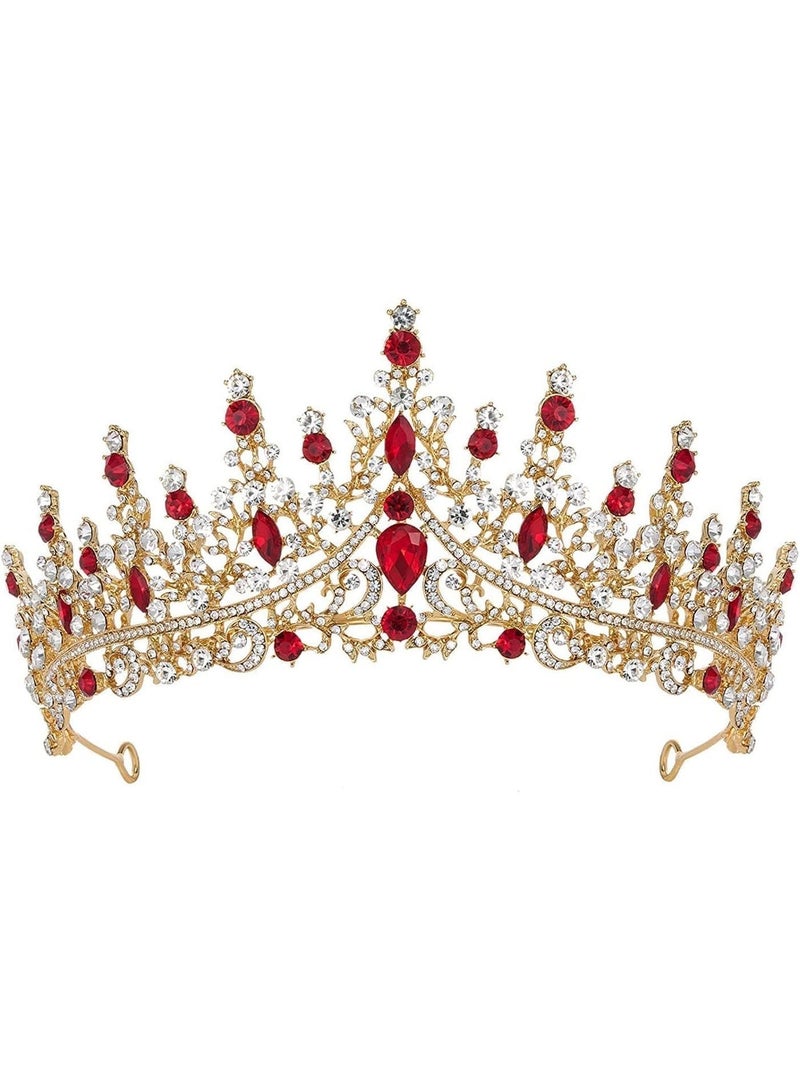كريستال حفل الزفاف تيارا للنساء، الملكة الملكية التاج الرأس مع أحجار الراينز، ملحقات شعر الأميرة لامعة للعروس، حفل الرفيع، عيد ميلاد، حفل زي، الأحمر - Image 1